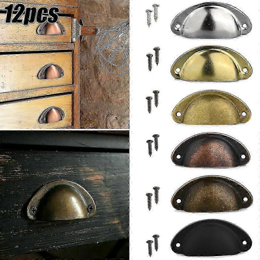 6/12stk Retro Shell Cup Pull Håndtag Hjem Køkken Dør Skab Skab Møbler Skuffe Knapper Tw