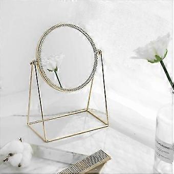 Vintage 360 Rotation Vanity Spejl, håndlavet Rundt Kosmetisk Spejl til Kommode - Champagne Guld