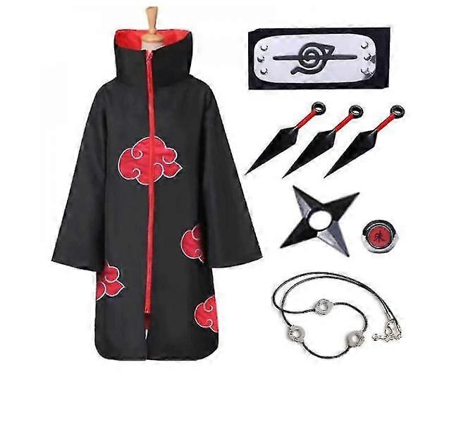 Akatsuki Kostuum Kit Itachi Robe Cosplay Lange Cape 8 Stuks Set-1