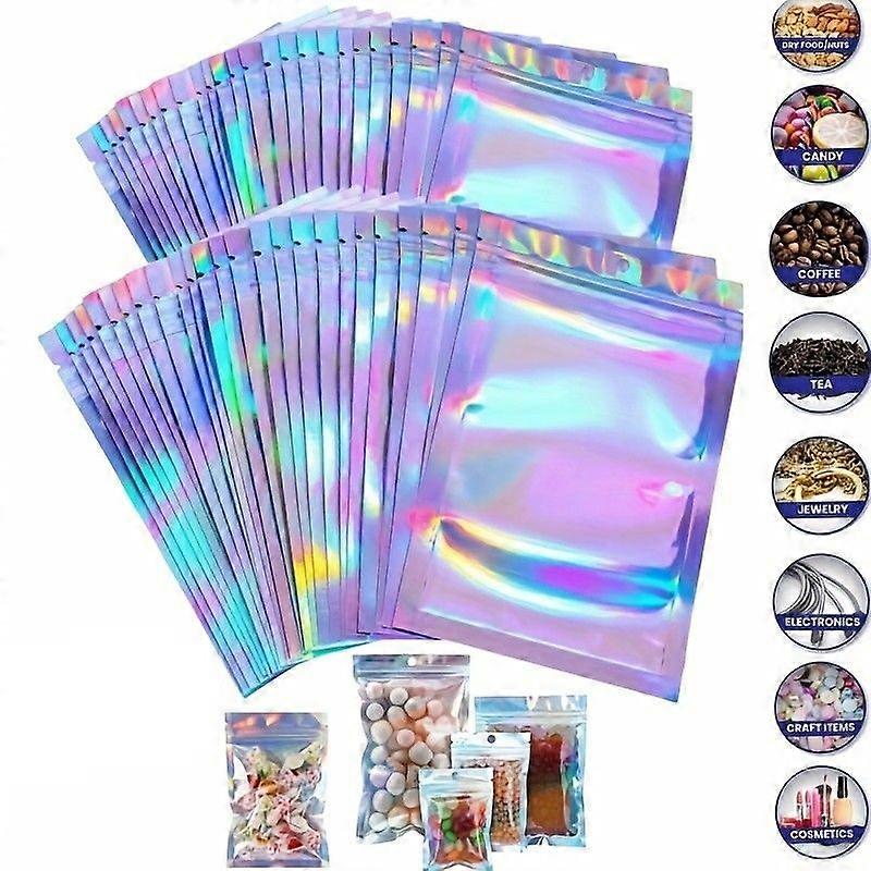 200 ADET Yeniden kullanılabilir koku geçirmez polyester film Çanta, holografik çanta, kendinden sızdırmaz çanta, parti hediyeleri saklamak için kullanılır, Gıda Saklama Çantaları, Bisküvi, Takı pa