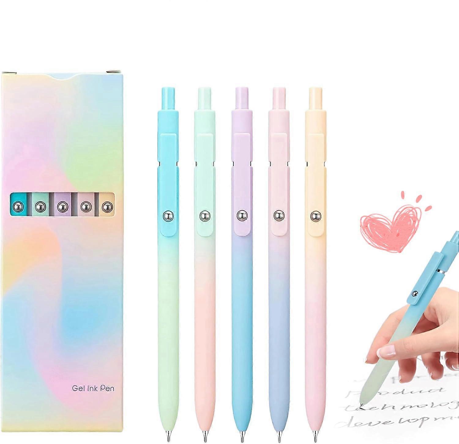 Gettoreach 5 PCS Gel Ink Pens, 0.7mm Medium Nib Black Ink Press Pens, Rollerball Quick Drying for Smooth Writing, Cute Office and School Supplies