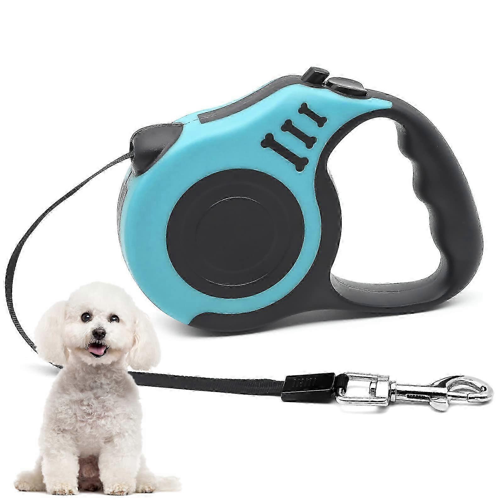 Retractable Dog Lead with Non-Slip Handle, 5m Nylon, One-Hand Brake & Pause Lock (Blue)