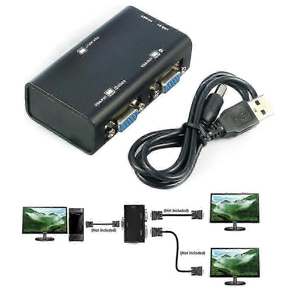 VGA Splitter 1 Input 2 Output for Dual Monitors LCD Screen SVGA Adapter