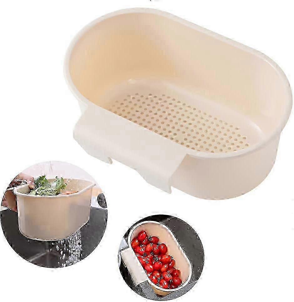 Multifunctional Triangle Corner Sink Strainer Basket for Kitchen Drainage, Beige Hanging Colander for Waste Filtering