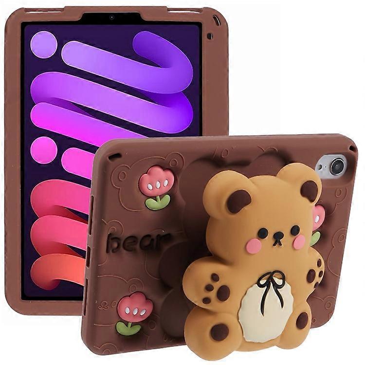 Compatible For iPad mini (2024) / mini (2021) Silicone Case Bear Kickstand Tulip Tablet Cover