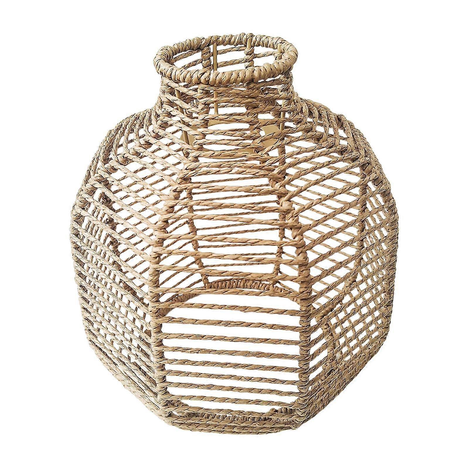 Retro Imitation Rattan Woven Lampshade Ideal for Farmhouse Bedroom or Hotel Decor