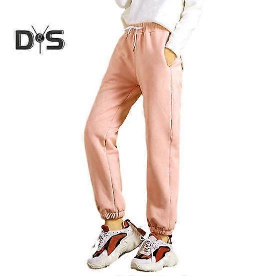 Women Winter Fall Sweatpants Drawstring Elastic Waist Thick Plush Warm Cold Resistant Pockets Solid Color Ankle-banded Cozy Soft Lady Sports Pants