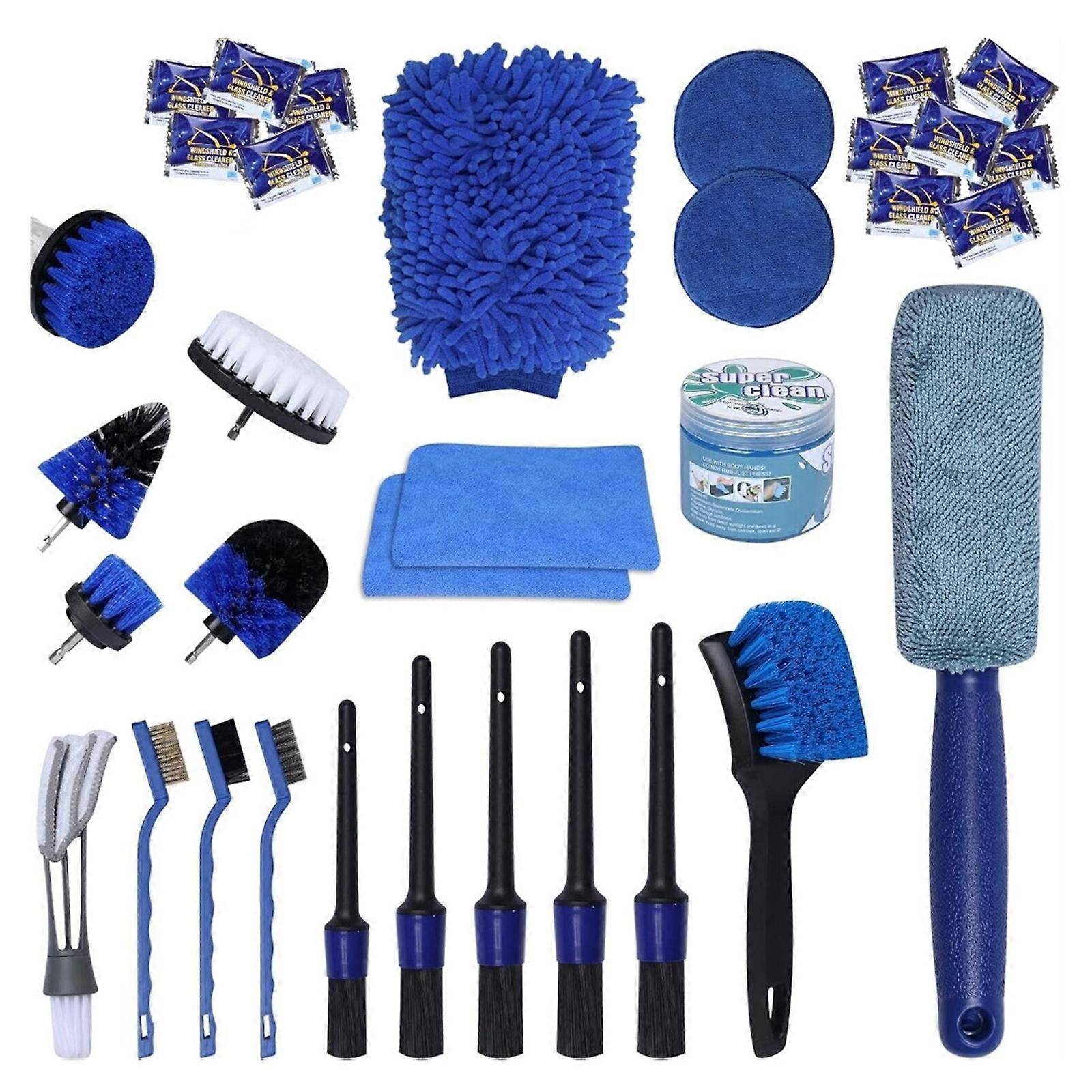 Car Cleaning Wash Kit Interior Detailing Cleaner Kit Brush Set, Windshield Tool, Duster, Towels, Complete Cleaning Tool