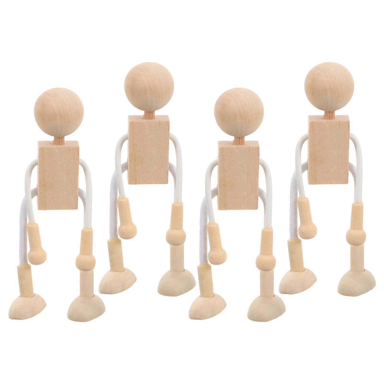 4pcs DIY Unfinished Wooden Dolls Craft Kit for Painting, Creative Play & Home Decoration – Light Brown Robot Figures for Imaginative Projects