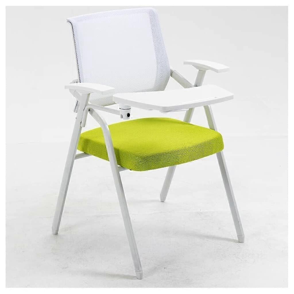 Office Chair with Desk Attached Adult Folding Writing Board Meeting Students Metal Frame Backrest Table (Green)