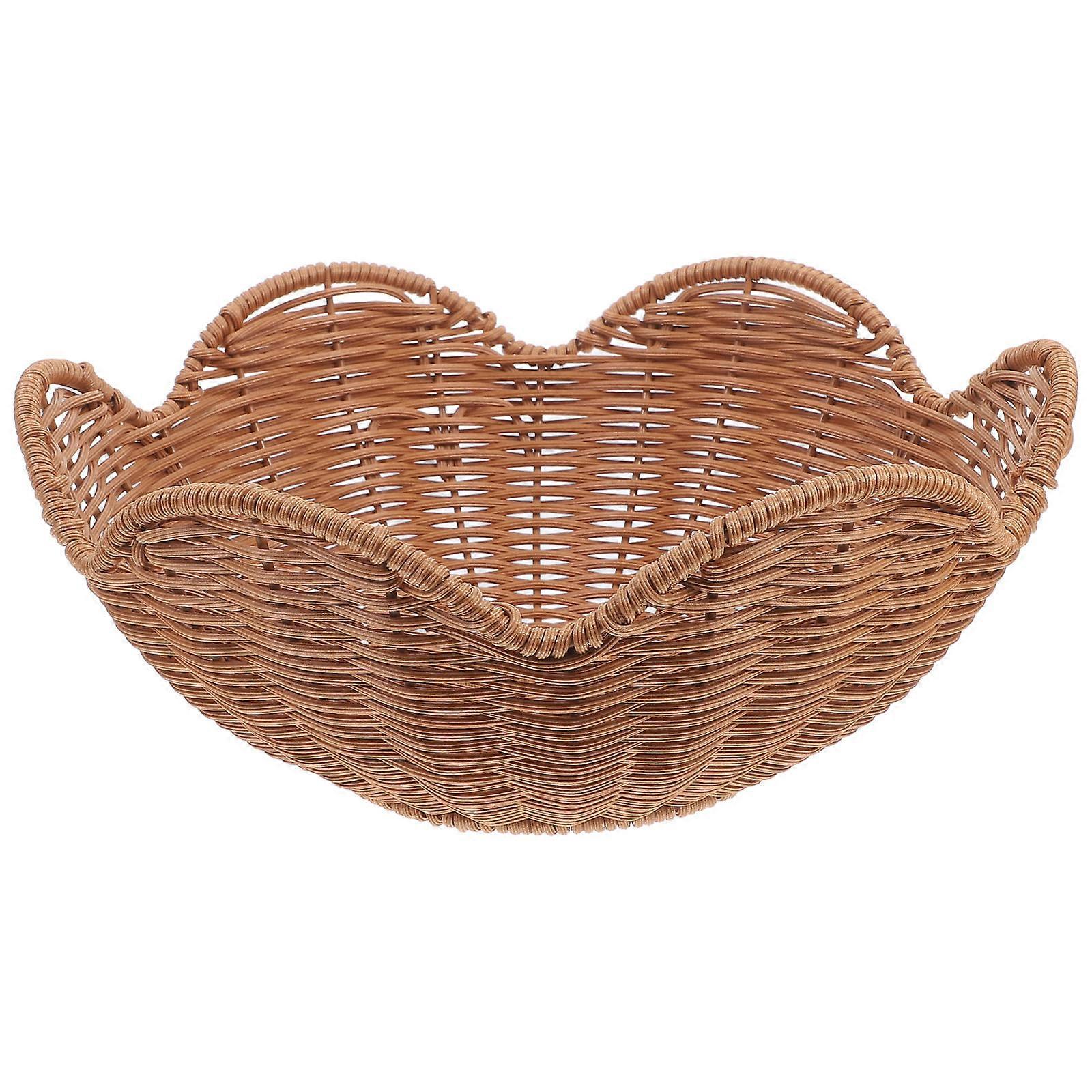 Woven Fruits Basket Imitation Rattan Fruit Serving Basket For Gatherings Elegant Design Brown 27.00X27.00X11.00CM Food Display 1Pcs