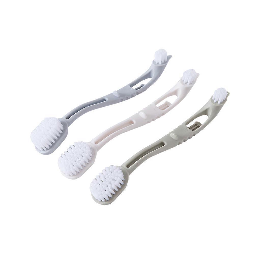 Cleaning Brush for Shoes with Curved Handle Anti Slip Double Head Kitchen Use 3Pcs Grey