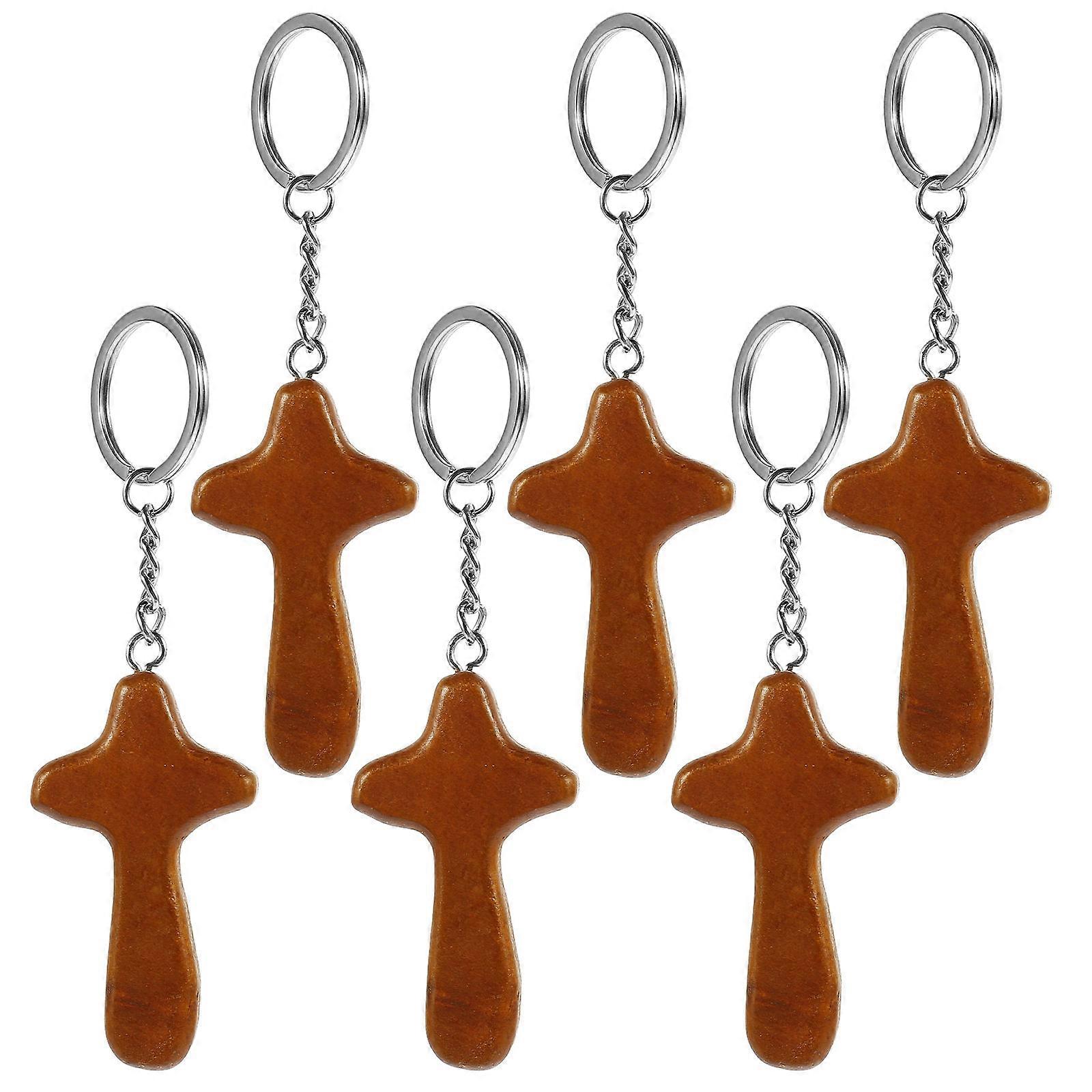 Small Keyring Wooden Pendant Key Chains Everyday Use Simple and Natural Style 6Pcs