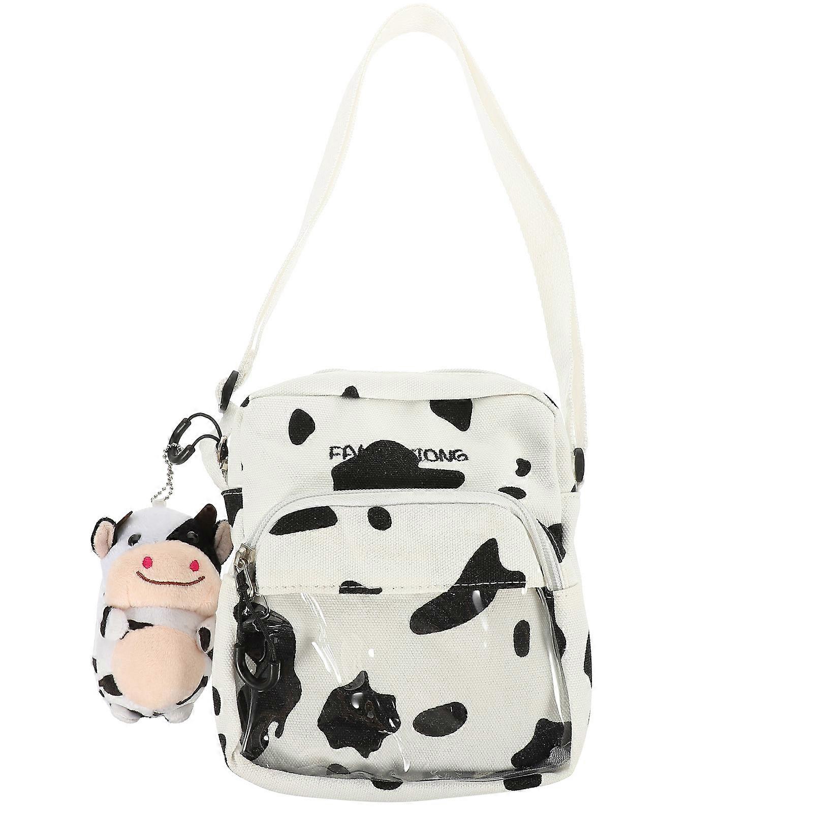 Cow Pattern Crossbody Bag for Shopping, Travel & Daily Use – Durable Canvas Shoulder Bag with Creative Cow Pendant, Lightweight & Stylish