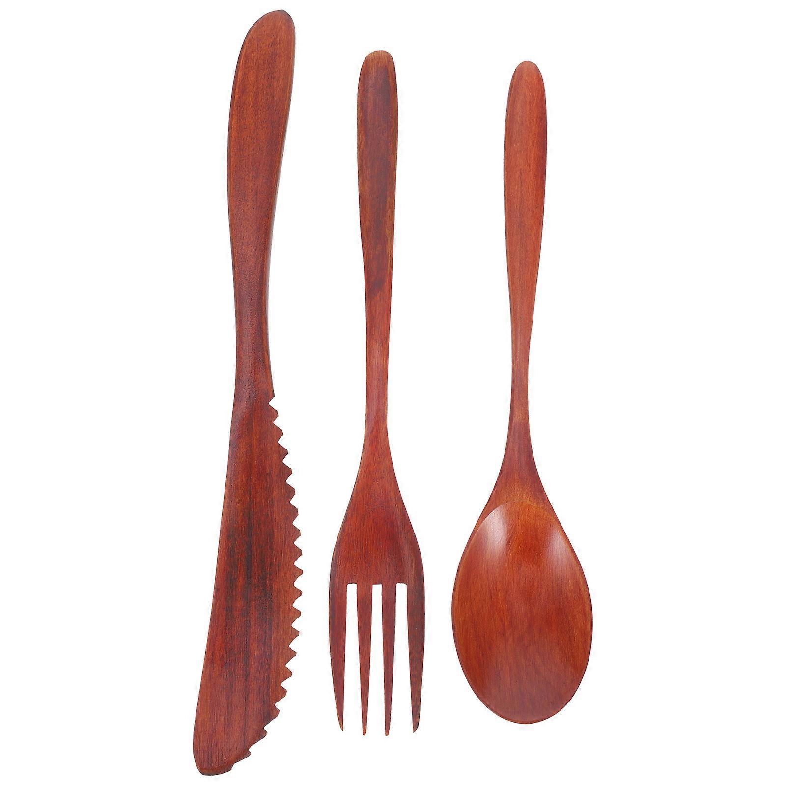 Cooking Utensil Set Wooden Spoon Fork Daily Use 7.7X1.2X0.2in Easy To Clean 3Pcs