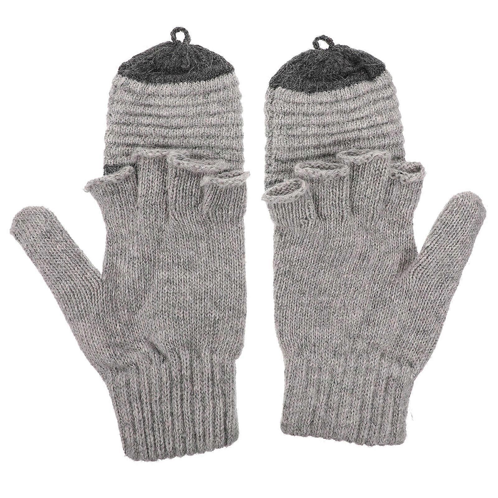 1 Pair Grey Cloth Knitted Gloves Winter Hand Protection Finger Flexibility 9in