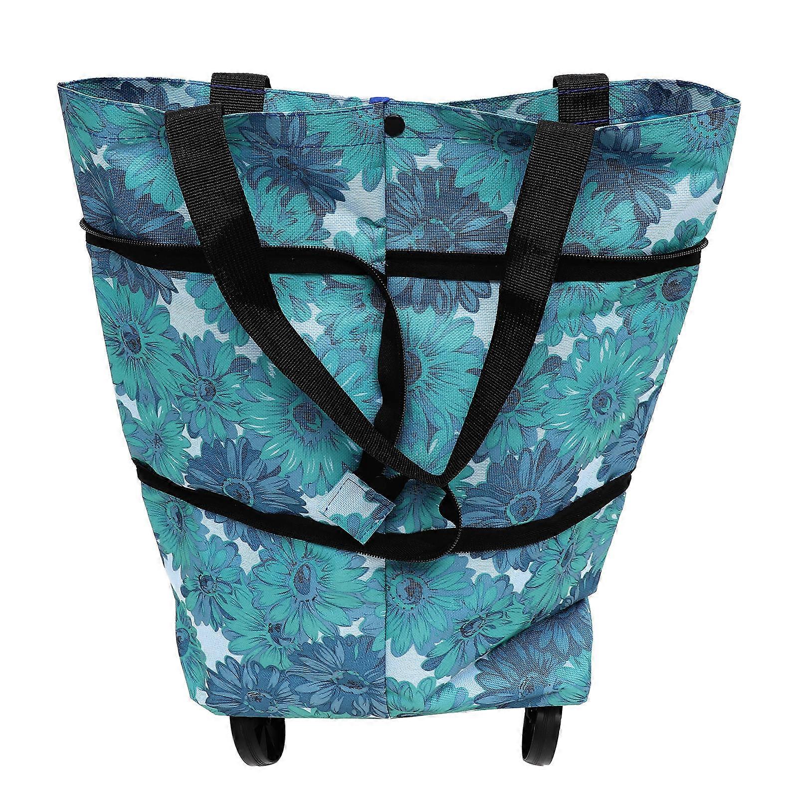 Folding Grocery Cart Bag Reusable Rectangular Oxford Cloth Metal 19.7X11.8X4.7in 1Pack