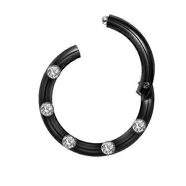 4xCrystal Stainless Steel Fake Septum Clicker Nose Ring Non-piercing Black