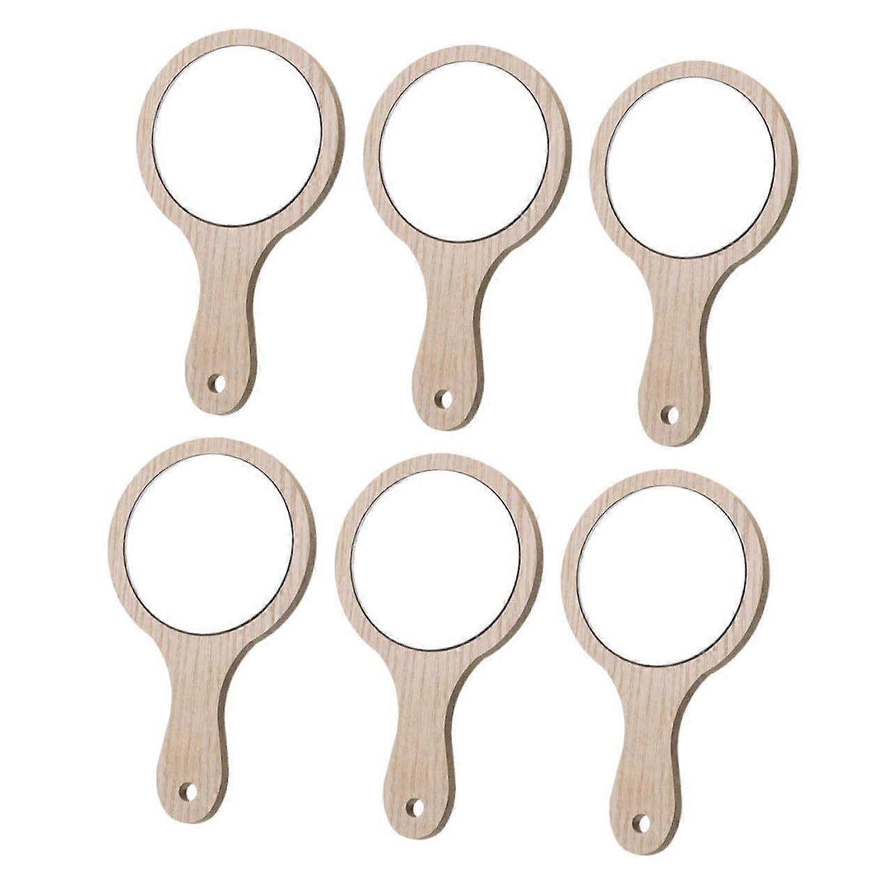 6pcs wood handle makeup mirror travel compact handheld mirror magnification high definition