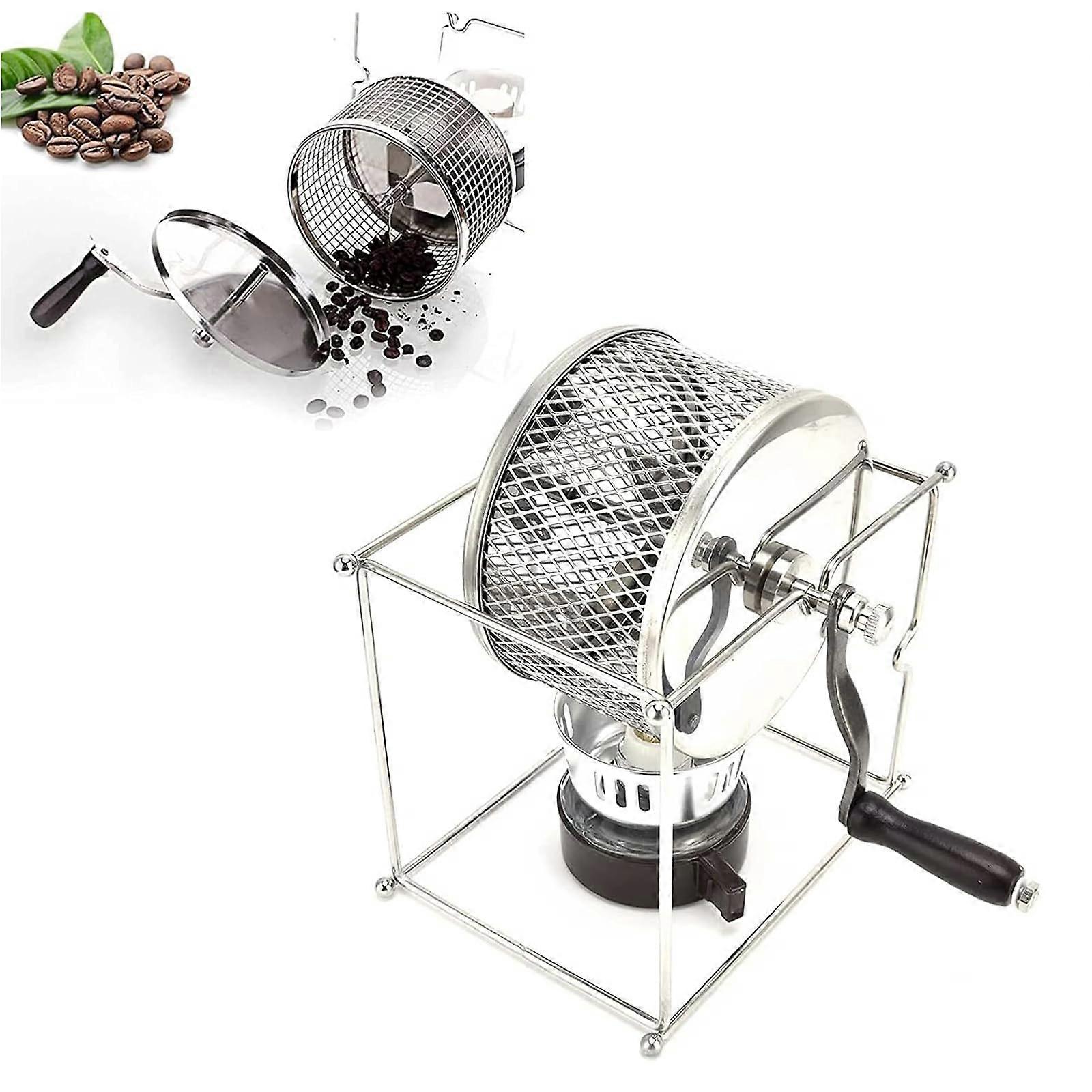 Manual Coffee Roaster Stainless Steel Baking Machine with Hand Crank Direct Frying with 2.5mm x 5mm Mesh