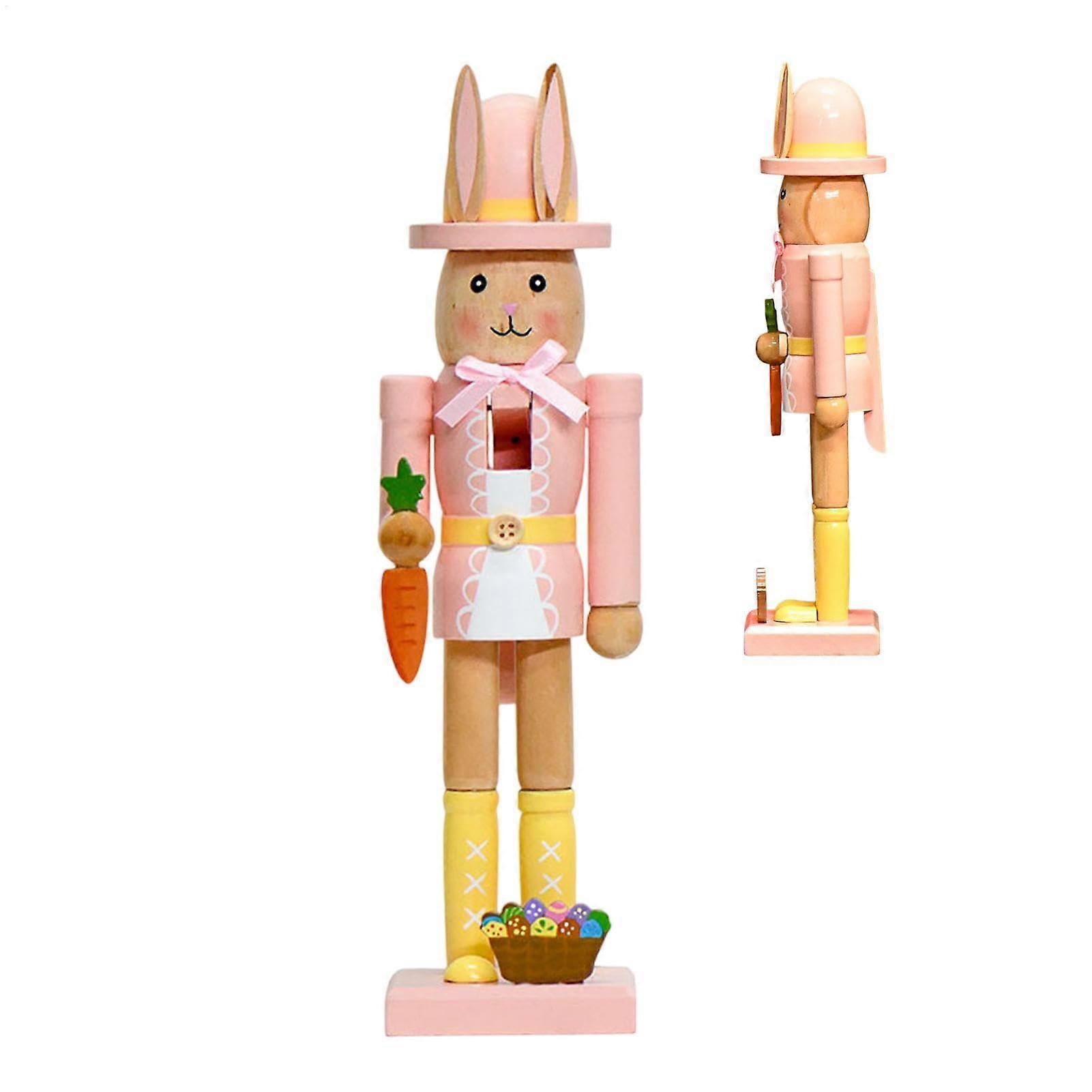 Desk Bunny Nutcracker Statue - 12-Inch Tabletop Decor, Spring Indoor/Outdoor Ornament For Dining Table Or Bookshelf