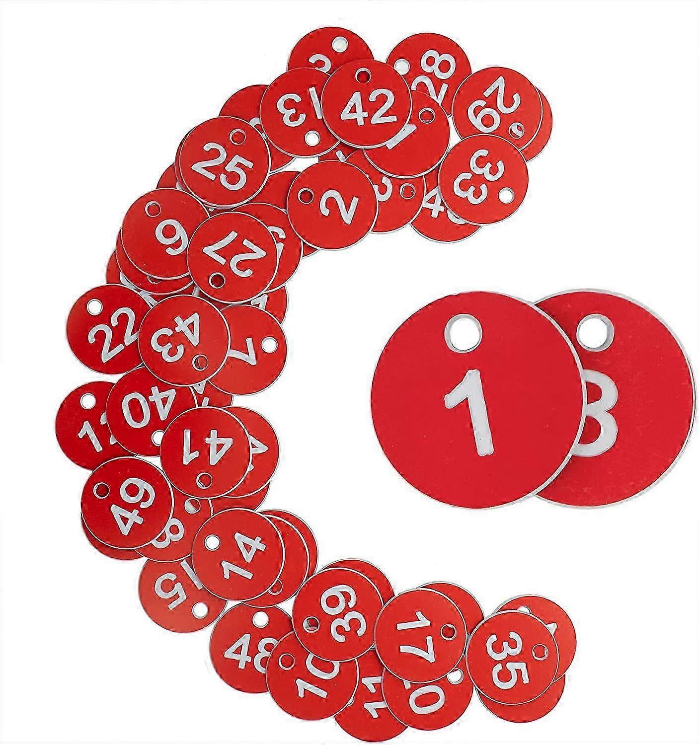 Engraved Plastic ID Number Tags without Key Rings (1-50, Red)