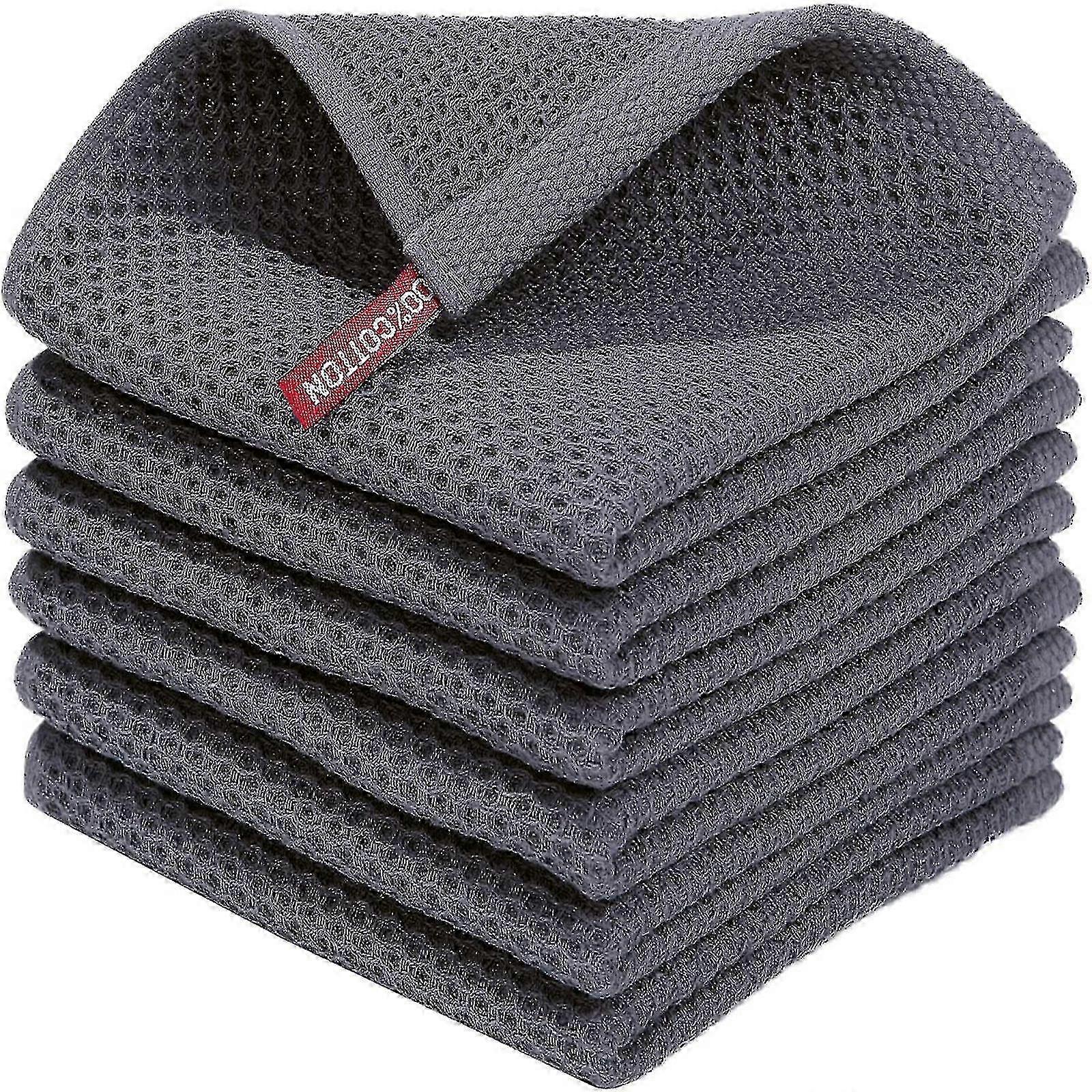 6 Pack 100% Cotton Terry Kitchen Dish Towels with Hanging Loop for Easy Drying and Cleaning