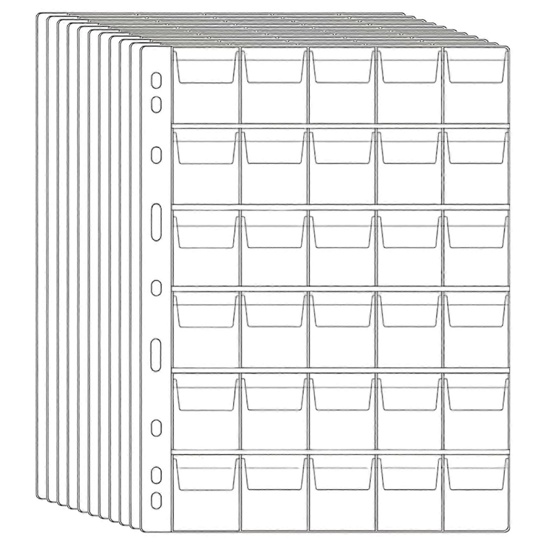 Coin Holder for Collectors 10 Pieces 30-Pocket 9-Hole PVC Coin Pockets Transparent for Currency and Stamps