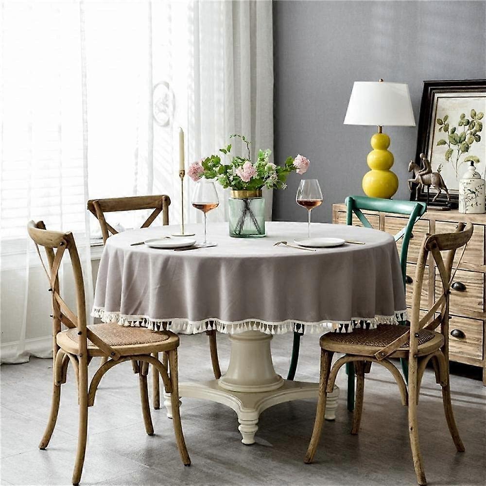 Oilcloth tablecloth, wax tablecloth, cotton bed linen, grey, diameter 260 cm