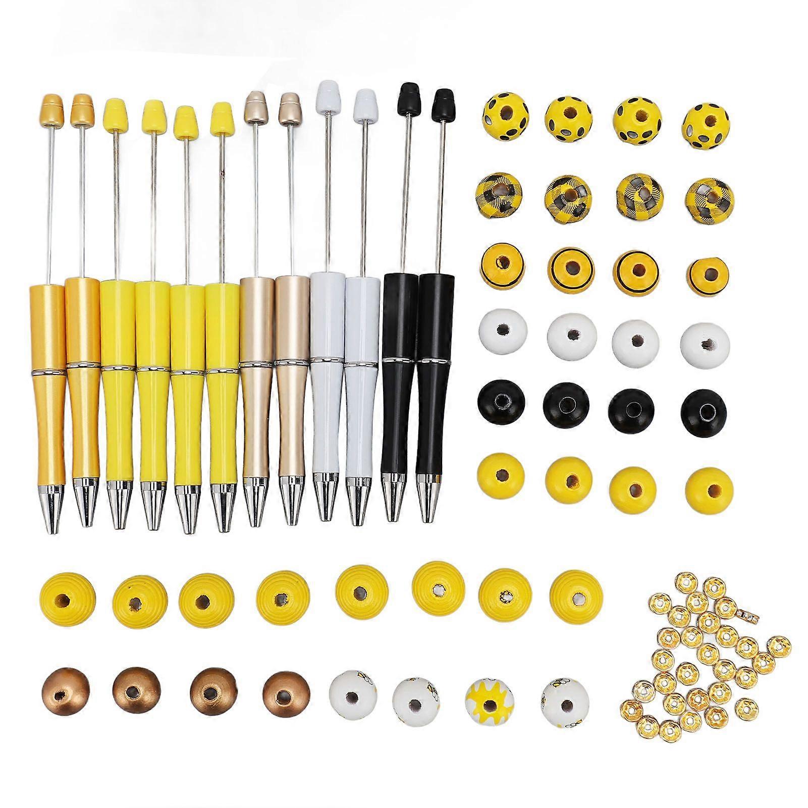 2025 Latest Model  12 Set Plastic Beadable Pens Bulk Assorted Wood Round