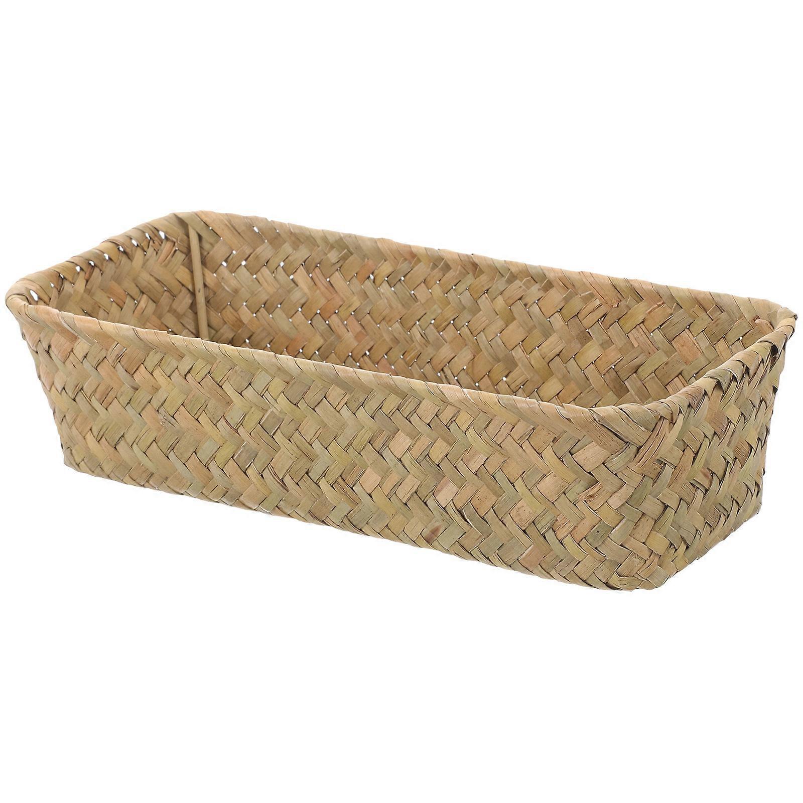 Natural Fiber Craft Basket Rectangular Shape Sea Grass Material Home Users Sundries Storage 9.4×3.9×2.4in 1Pcs