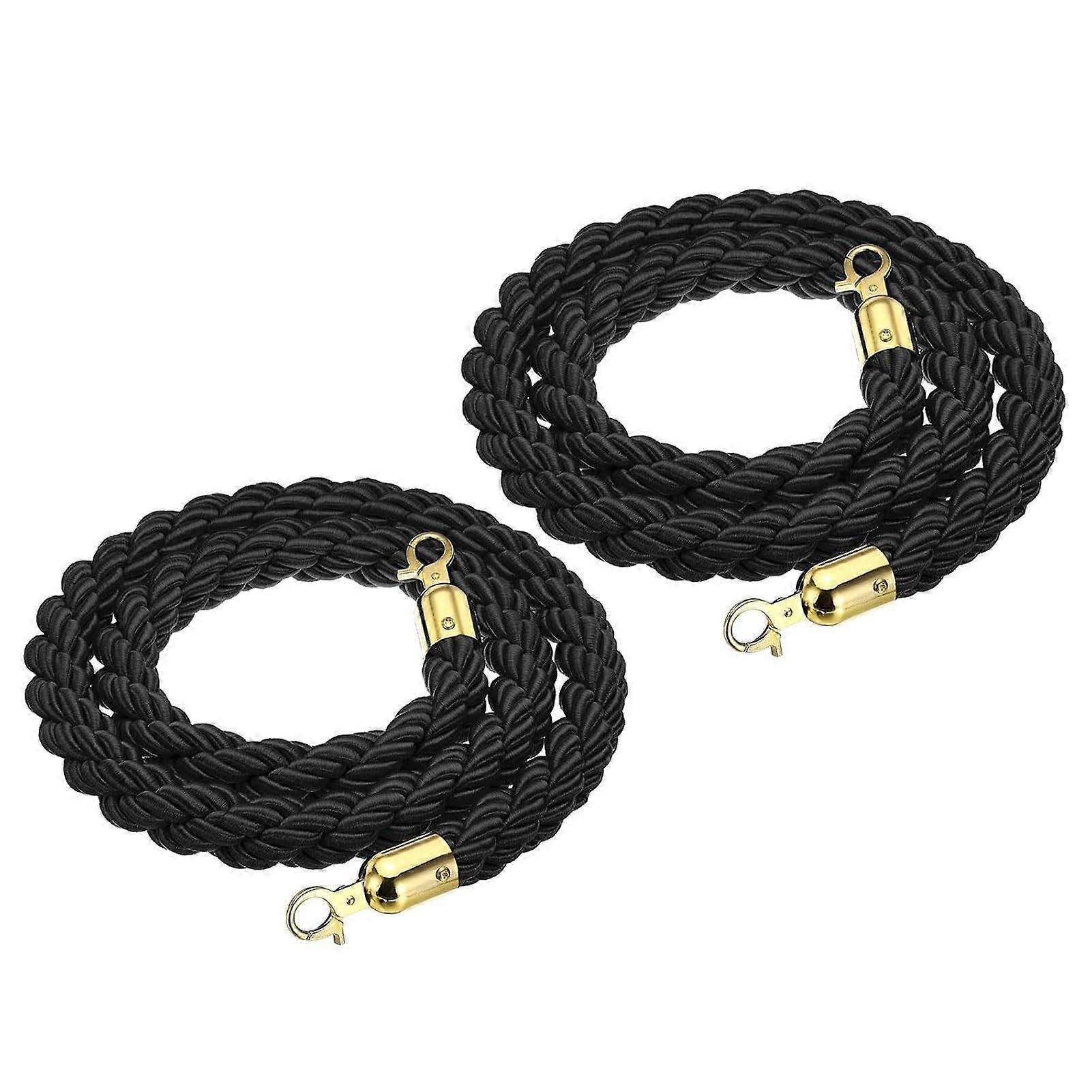 Crowd Control Rope, Braided Hemp Barrier for Events, Theatre, and Parties, Black and Gold, 0.8m, 3m Length Options