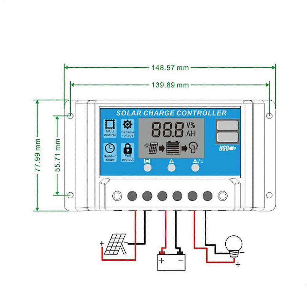 30A Charge Controller, Upgraded USB Port Solar Panel Battery Intelligent Regulator, Multi-Function Adjustable LCD Display Street Light Controller