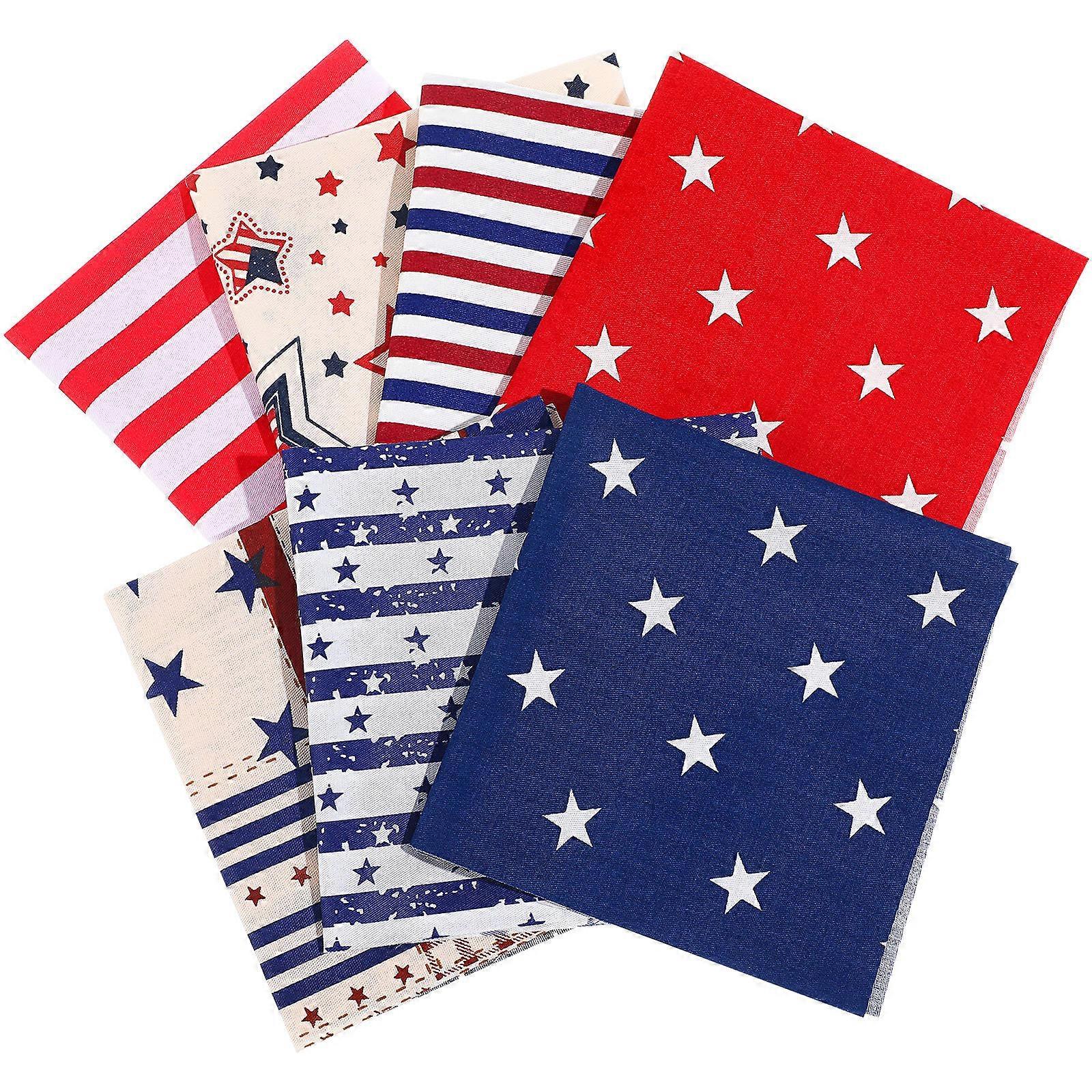 7Pcs US Flag Cotton DIY Sewing Fabric for Handmade Patchwork Projects