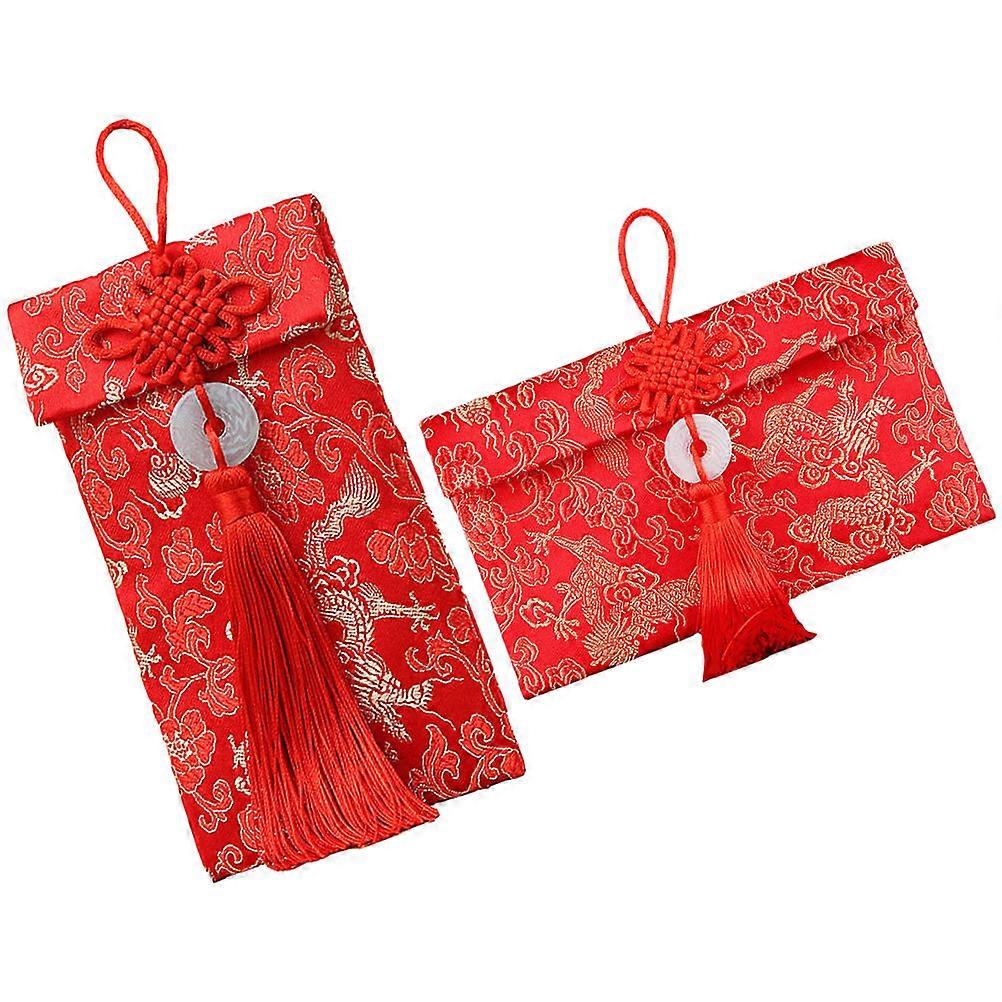 Chinese New Year Envelopes Brocade Red Packets Rectangular Shape For Weddings Festivals 17.5x10cm 2Pcs