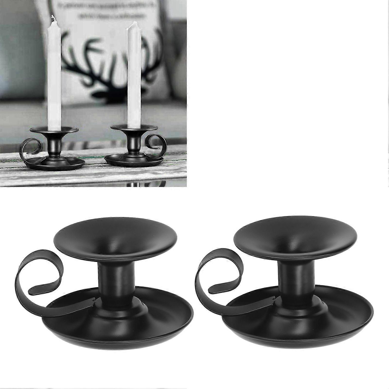 2Pcs Pillar Candle Holder Matte Black Retro Simple Elegant Stable Base Taper Candle Holder for Party Cafe Bar 