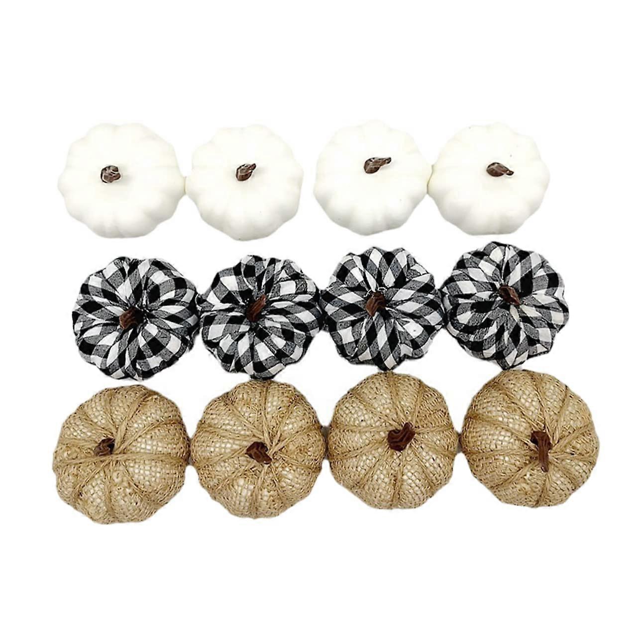 12-Piece Halloween Decoration Artificial Foam Pumpkins in Black and White Checkered Pattern for Parties and Celebrations
