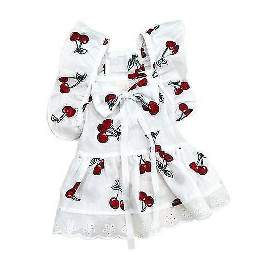 طقم فستان قطة بطبعة الكرز وأغطية رأس بأكمام مكشكشة أنيقة - ملابس صيفية للكلاب ملابس الأليفة من Yousheng