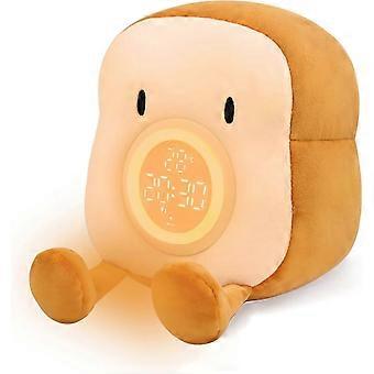 Plüsch-Wecker mit Nachtlicht für Kinder – Gemütliches Toast-Plüschtier mit Doppelalarm, dimmbare Schlummerlampe, perfektes Geburtstagsgeschenk