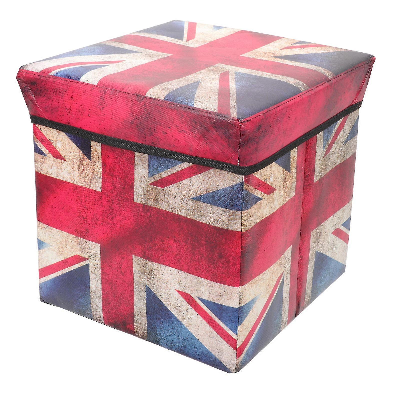 Υποπόδιο με Αποθηκευτικό Χώρο Σχέδιο Βρετανικής Σημαίας Σαλόνι Υπνοδωμάτιο Μη Υφαντά Υφάσματα 11.8×11.8×11.8in 1Τεμ.