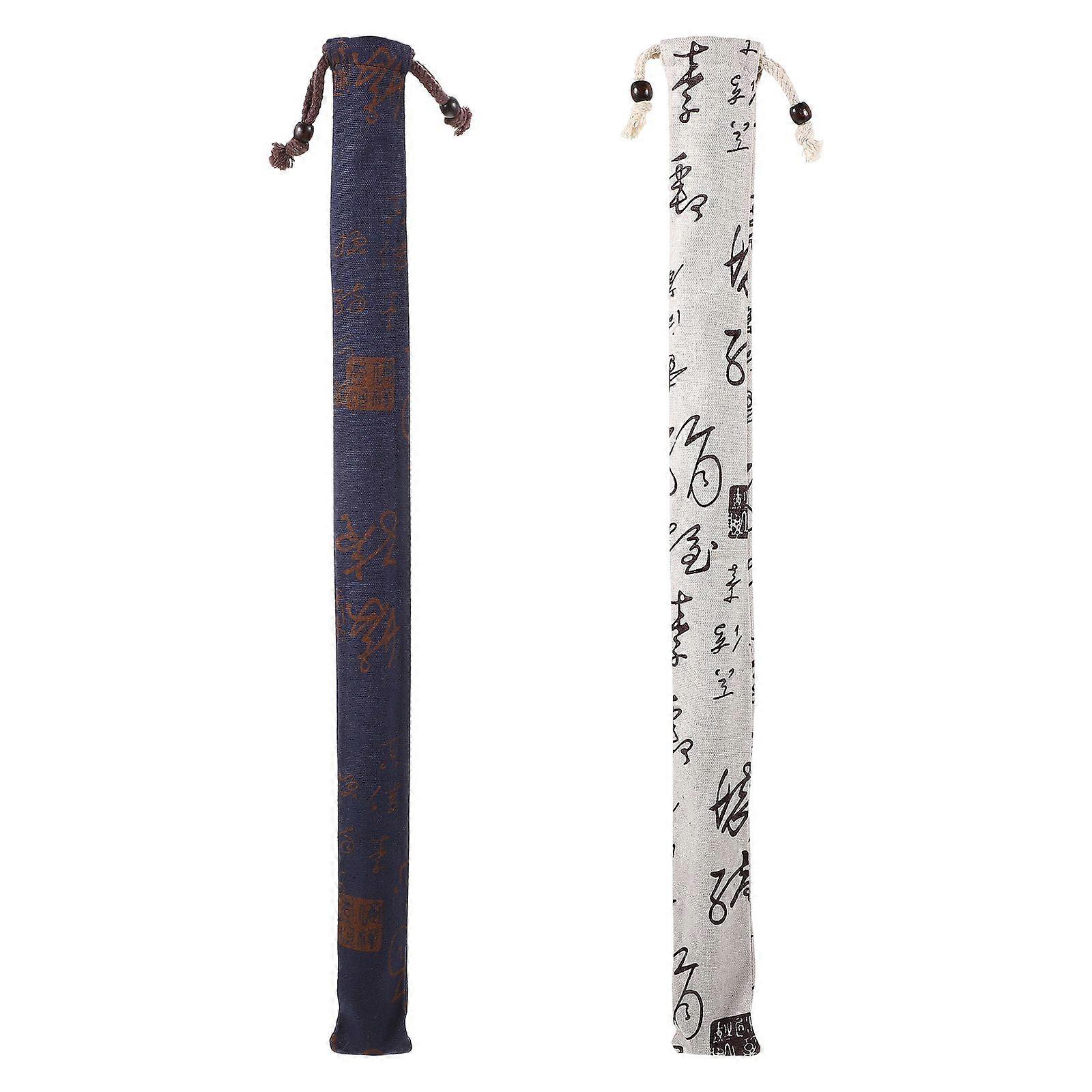 2Pcs Cotton Linen Bamboo Flute Storage Bags Creative Storage Containers Random Style