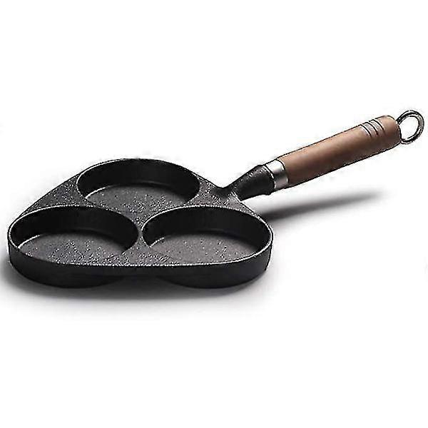 3-Cup Egg Frying Pan with Wooden Handle Cast Iron Non-Stick