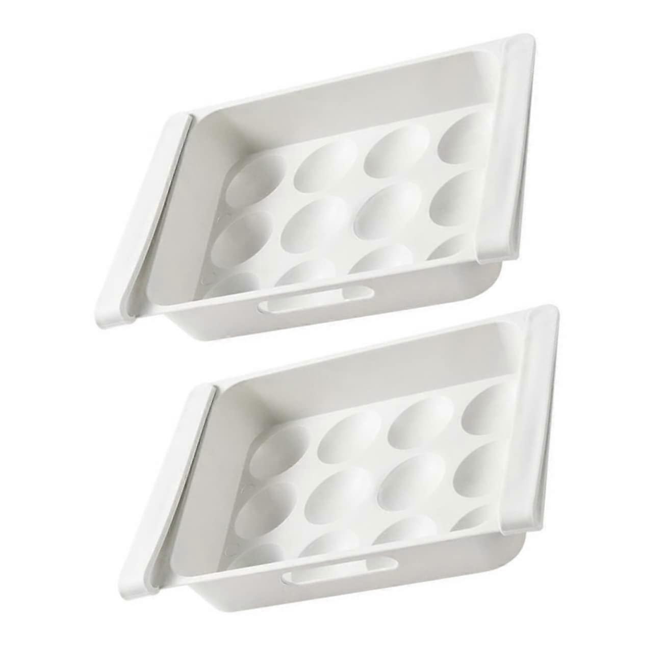 Egg Organizer for Refrigerator - 2 Pack Plastic Multi-Grid Storage Box, White Egg Carton Containers for Drawer Use