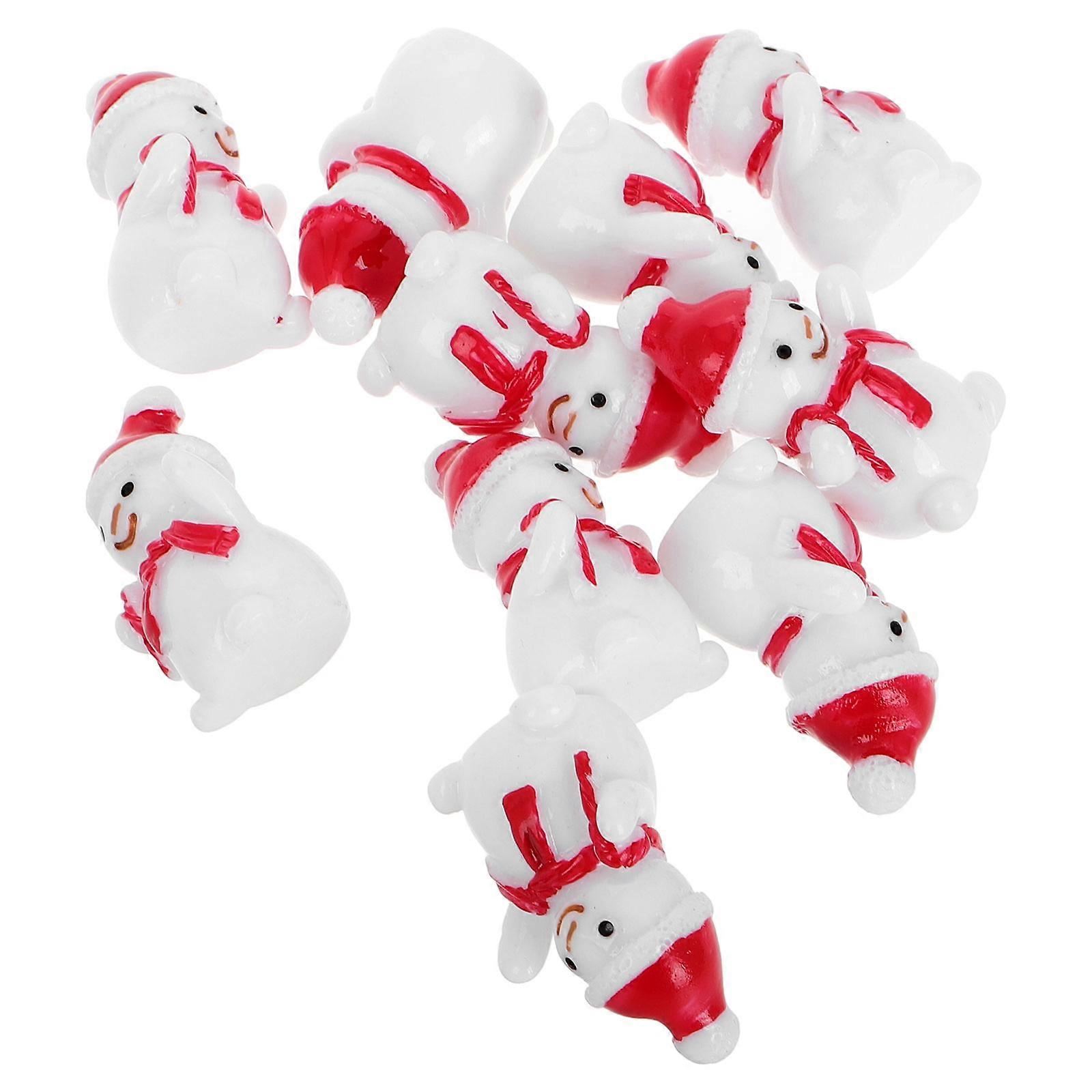 10pcs Christmas Micro Landscape Ornament,Christmas Mini Resin Snowman Figurines With Top Hat For Xmas Home Party Cake Toppers Decor,Red