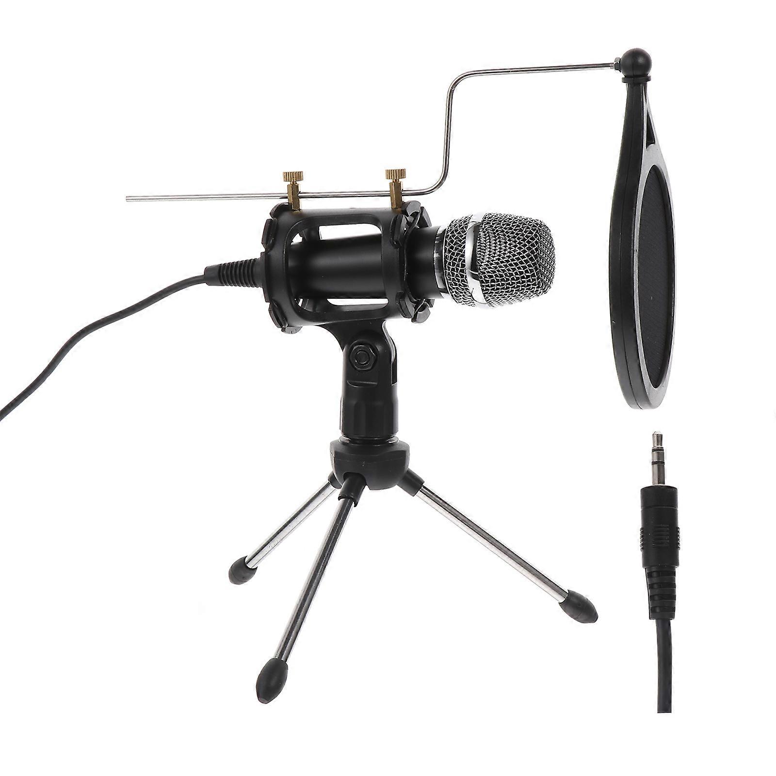 Portable Condenser Microphone Kit with Stand for Computer, Phone Noise Reducing Classes, Podcasting, Karaoke Black