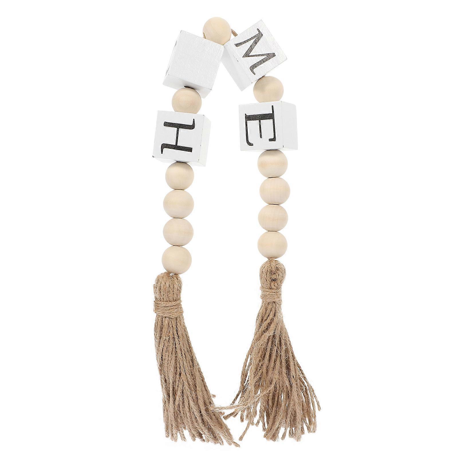Wood Bead Garland with Tassels for Home Decoration – Rustic Farmhouse Style Hanging Ornament for Tiered Tray, Wall, and Festival Atmosphere