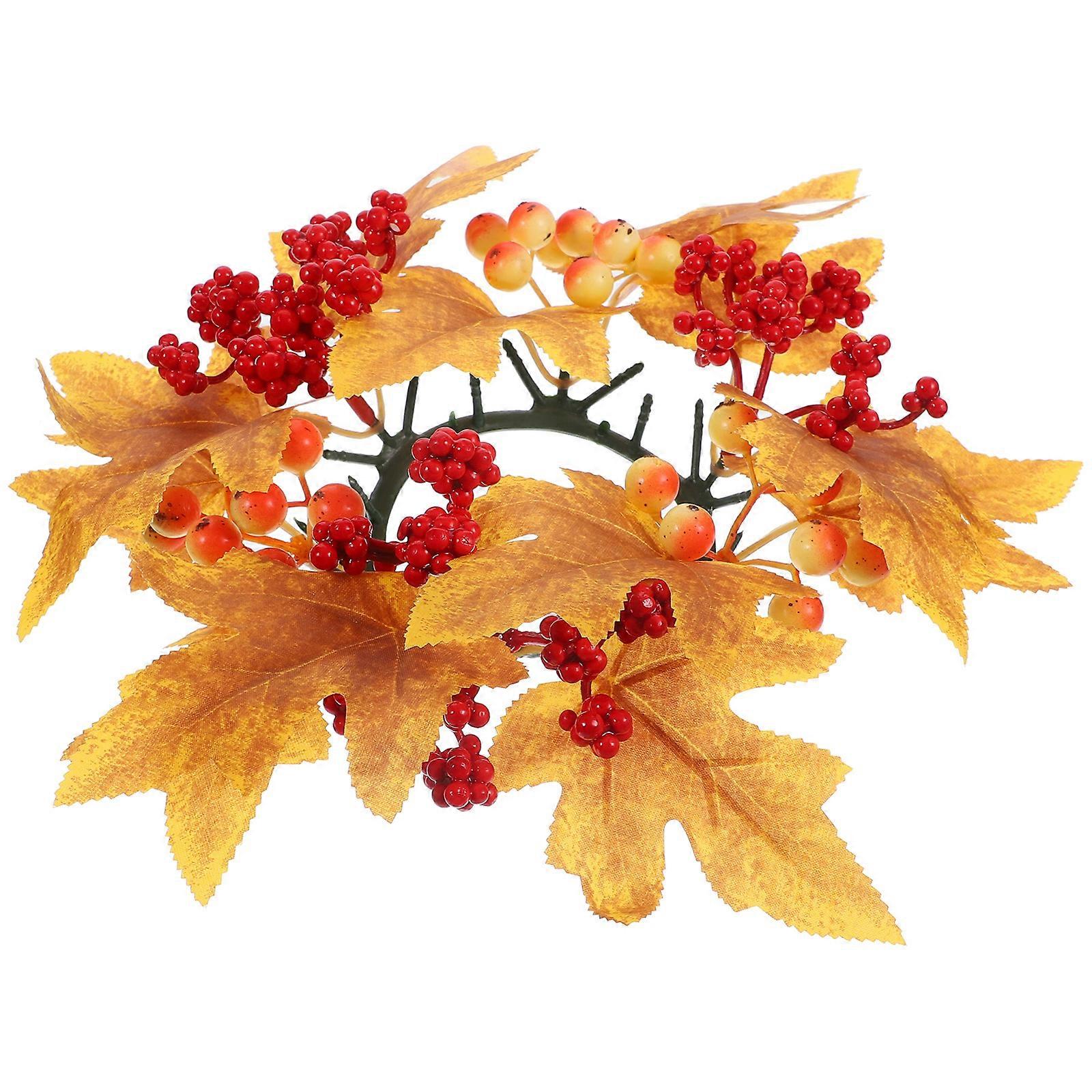Fall Garland Candle Ring with Realistic Artificial Maple Leaves and Cloth Material – Lightweight Autumn Table Centerpiece for Pillar Candles – Autumn