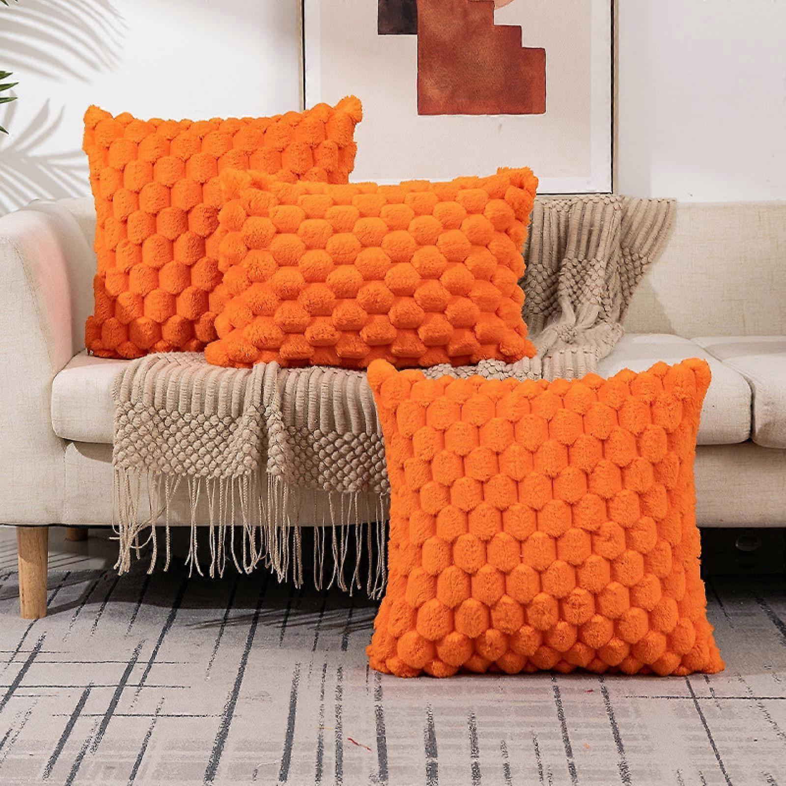 Solid Color Cushion Cover 50x50cm Velvet Pillowcase Orange Simple Style No Pillow Core 19.7x19.7 Inches