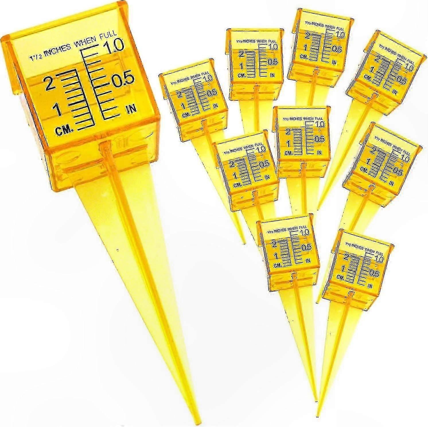 Paquet de 10 pluviomètres jaune vif, bouche de 1,5 pouce de large, outil de mesure de l’eau extérieure pour arroseurs