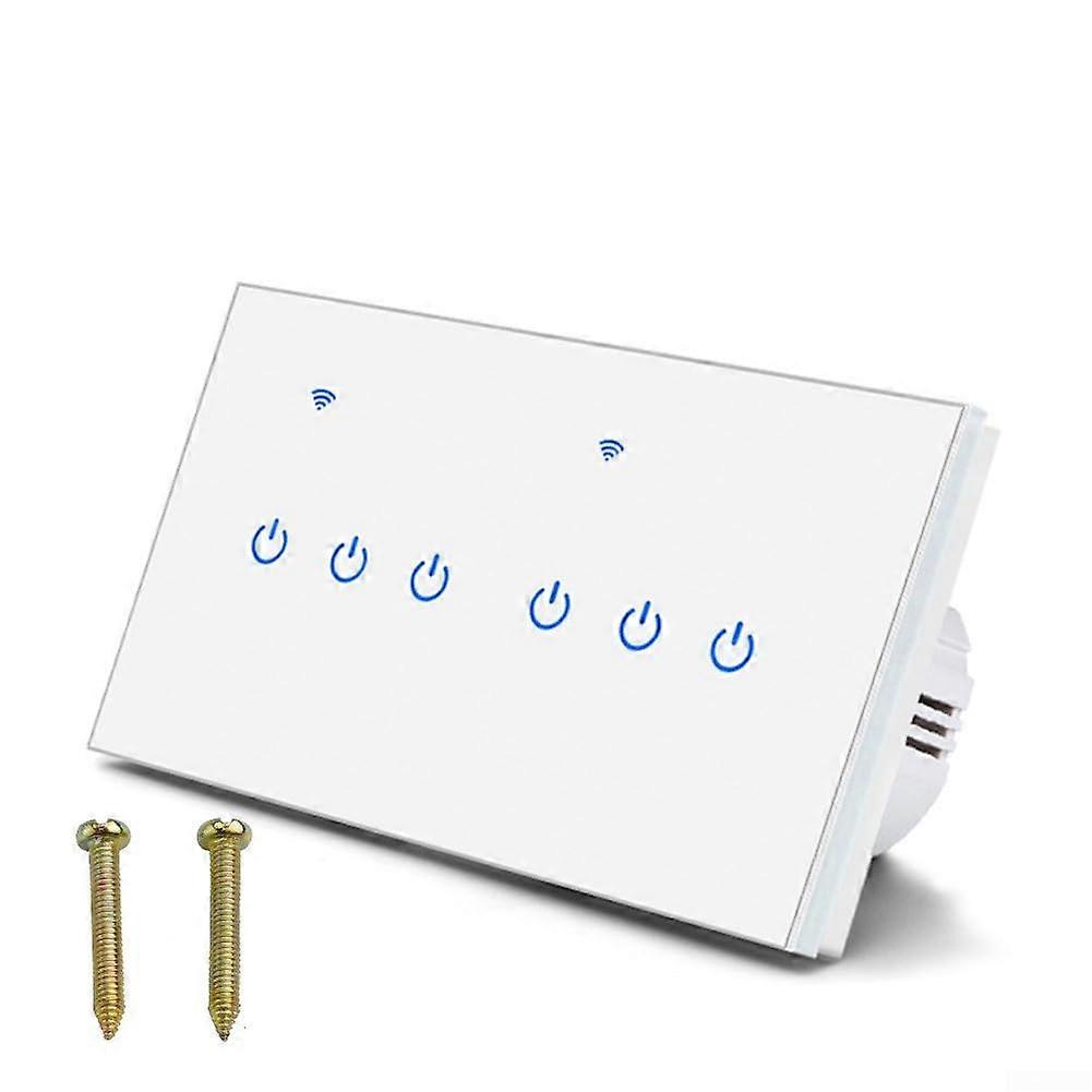 Smart WiFi 2 Way Touch Switch 220V 10A Remote Tuya App Control 6-Gang 2-Way Home Voice Control For Lamps